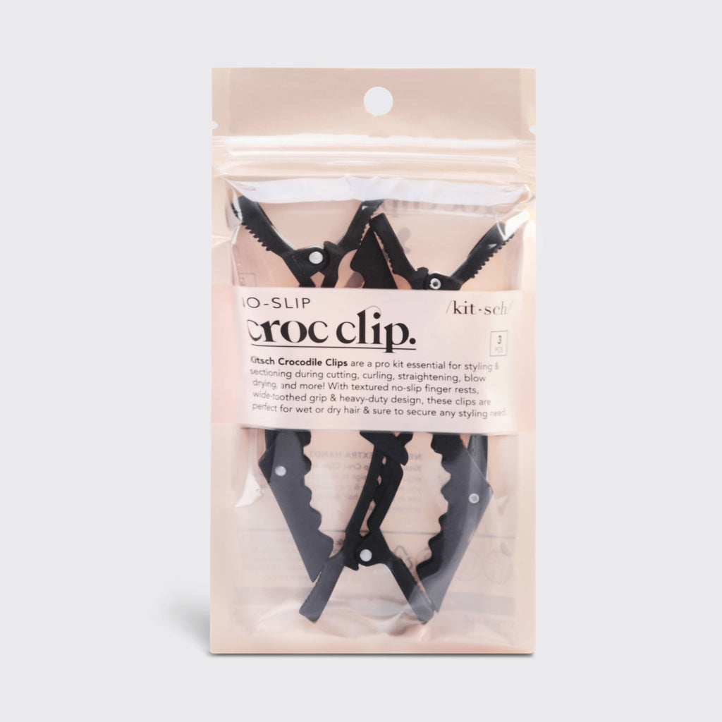 KITSCH No-Slip Crocodile Clips (3pc – Black) Pro Styling + Sectioning Clips