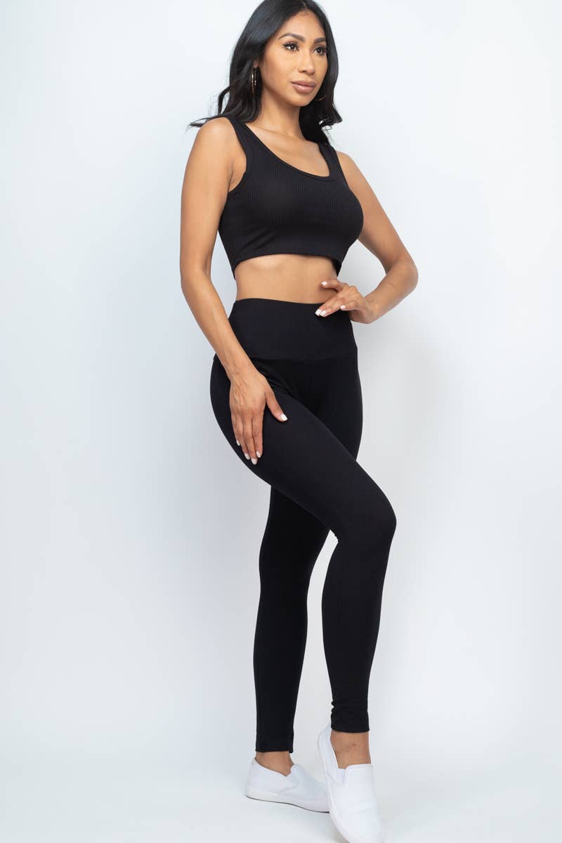 Ribbed Crop & Legging Set – Sleek Athleisure Set