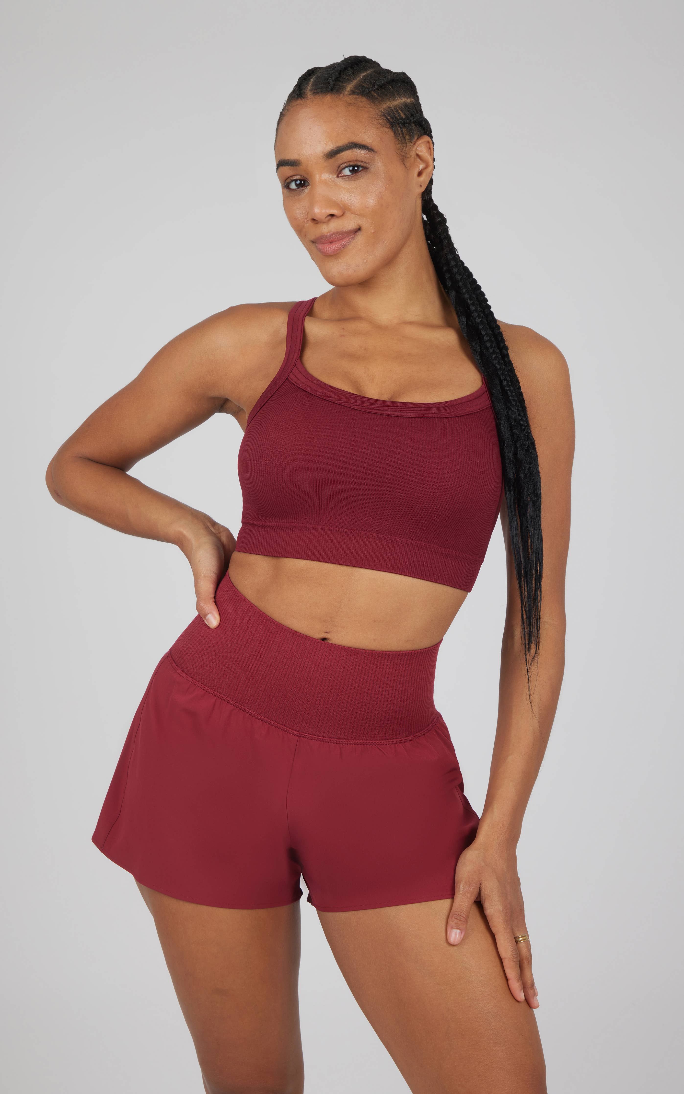 Ribbed Active Set – Strappy Back Bra & Shorts (with Inner Short)