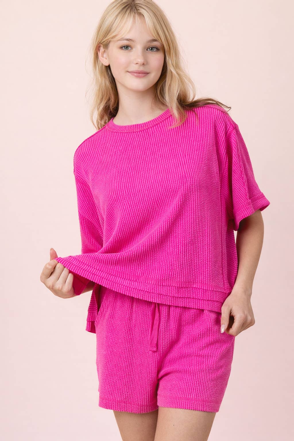 Ribbed Comfy Set – Oversized Lounge Top & Shorts