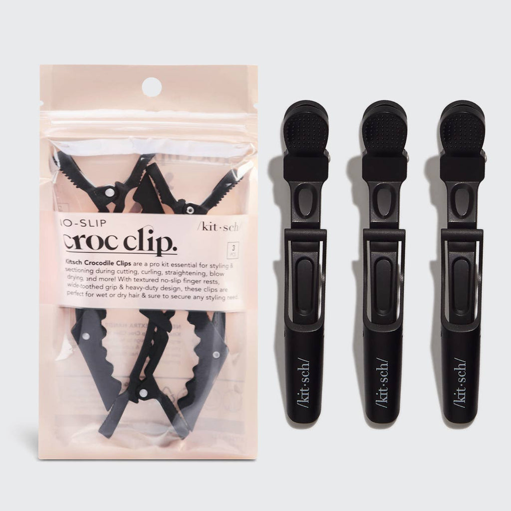 KITSCH No-Slip Crocodile Clips (3pc – Black) Pro Styling + Sectioning Clips