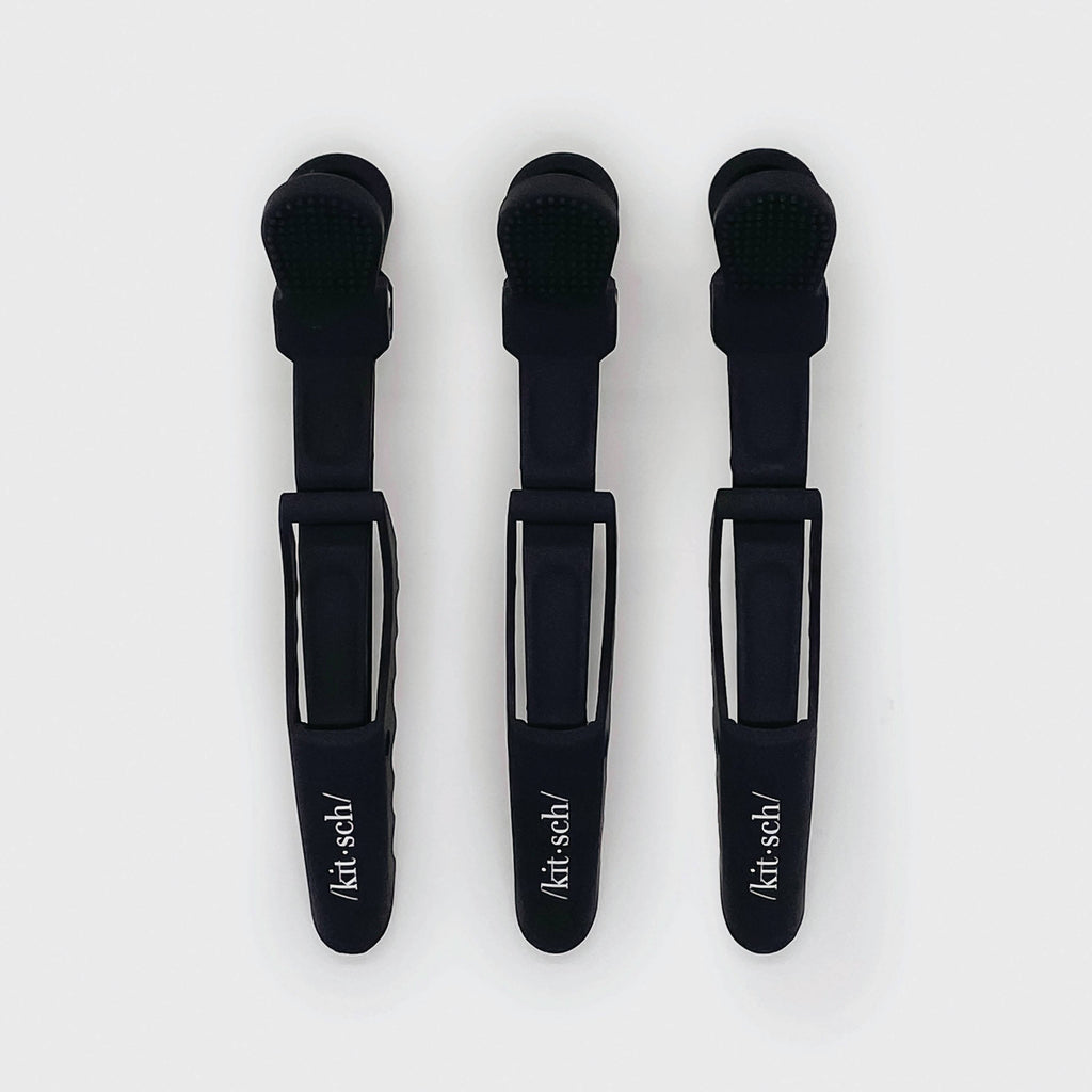 KITSCH No-Slip Crocodile Clips (3pc – Black) Pro Styling + Sectioning Clips