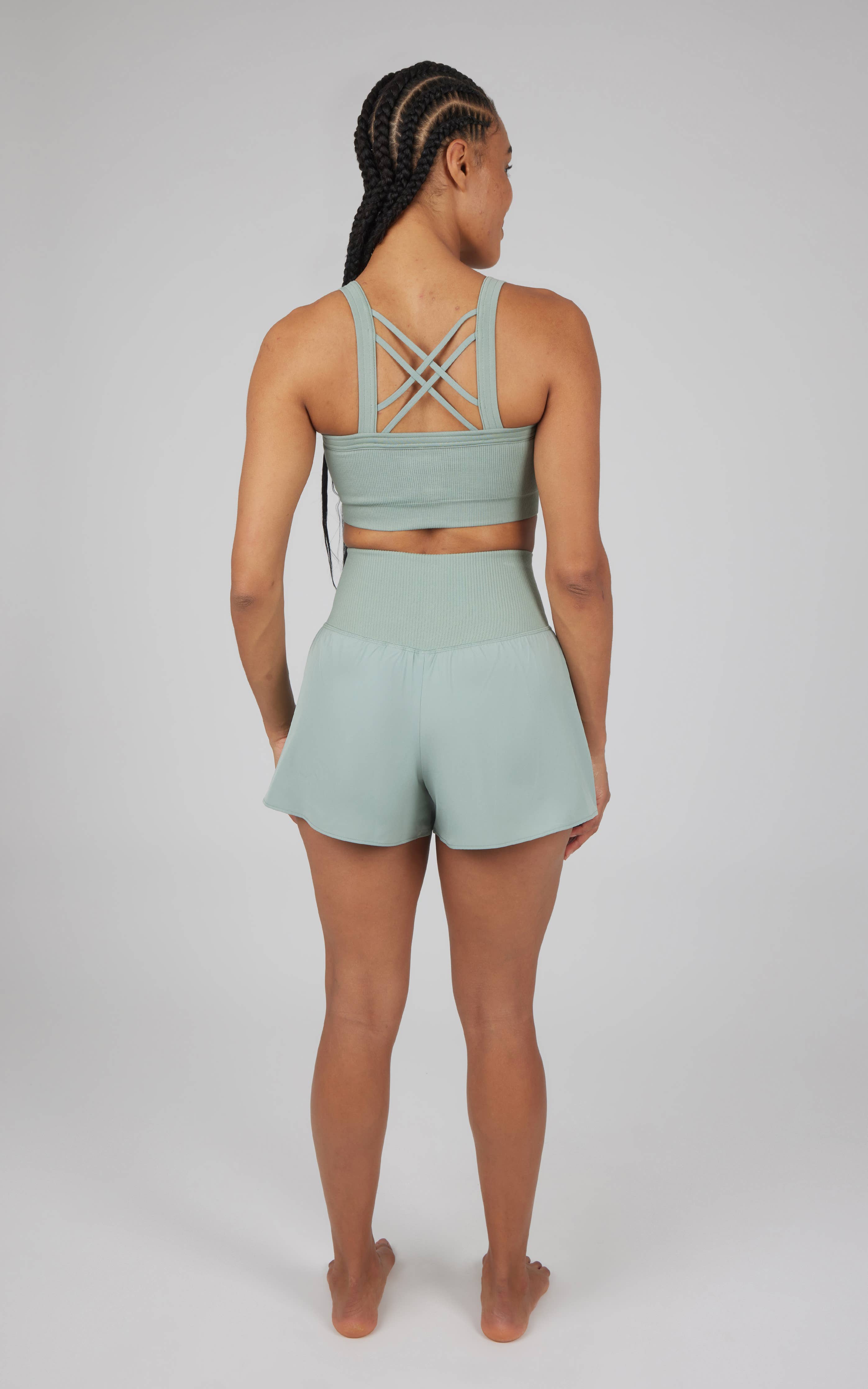 Ribbed Active Set – Strappy Back Bra & Shorts (with Inner Short)