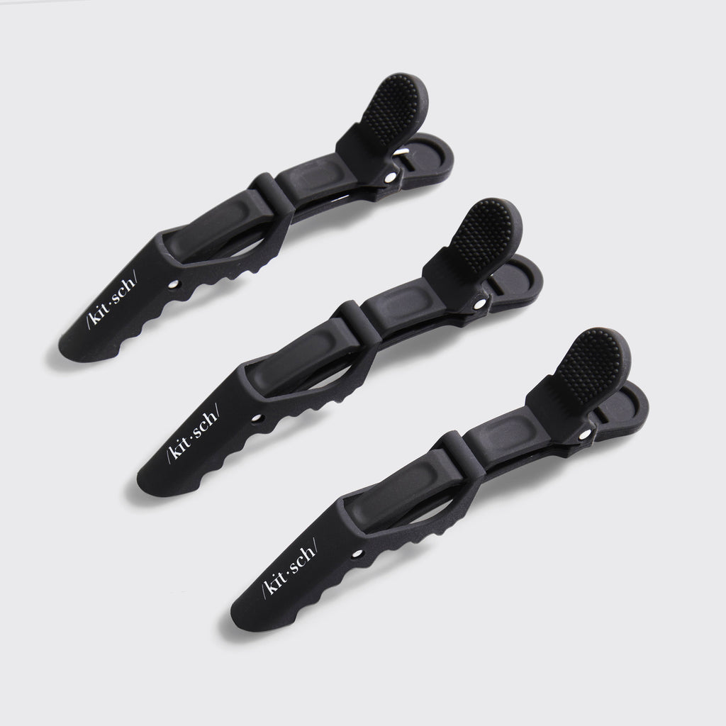 KITSCH No-Slip Crocodile Clips (3pc – Black) Pro Styling + Sectioning Clips