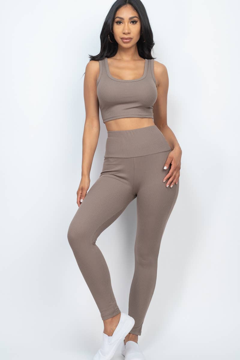 Ribbed Crop & Legging Set – Sleek Athleisure Set